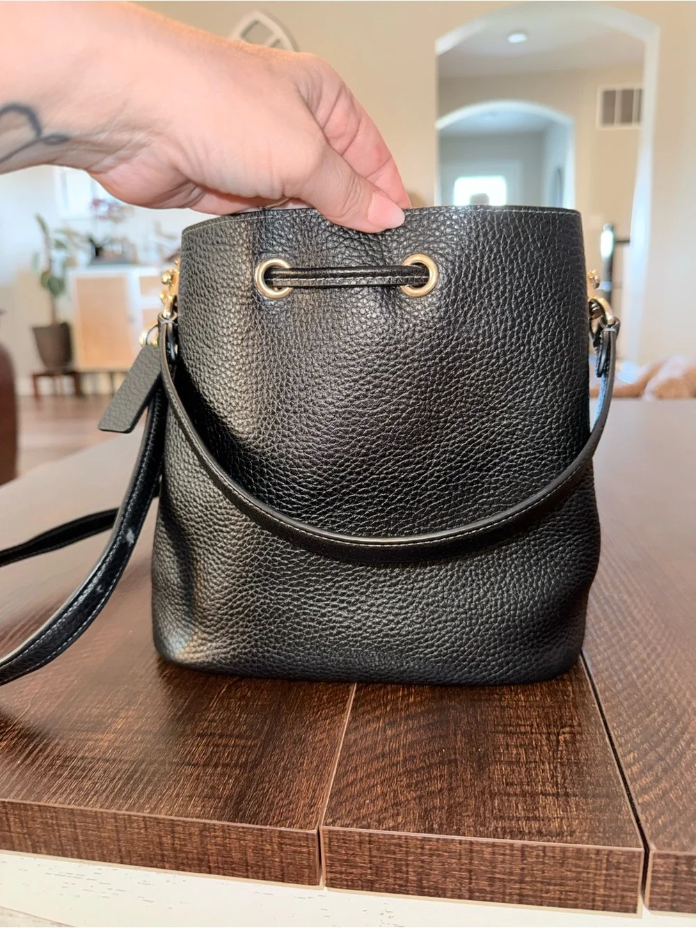 Coach Black Rowan bucket bag with Gold Hardware